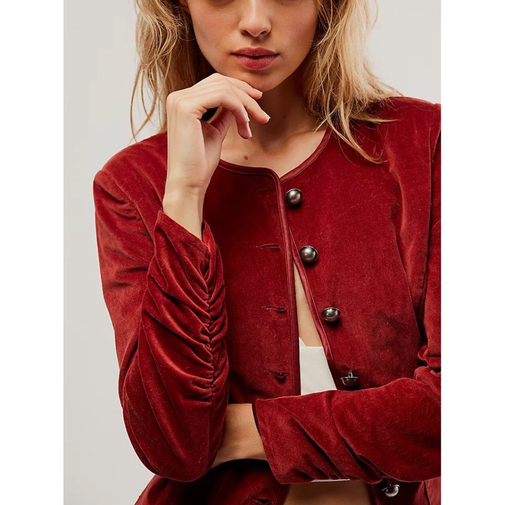 Free People Red Velvet Jacket